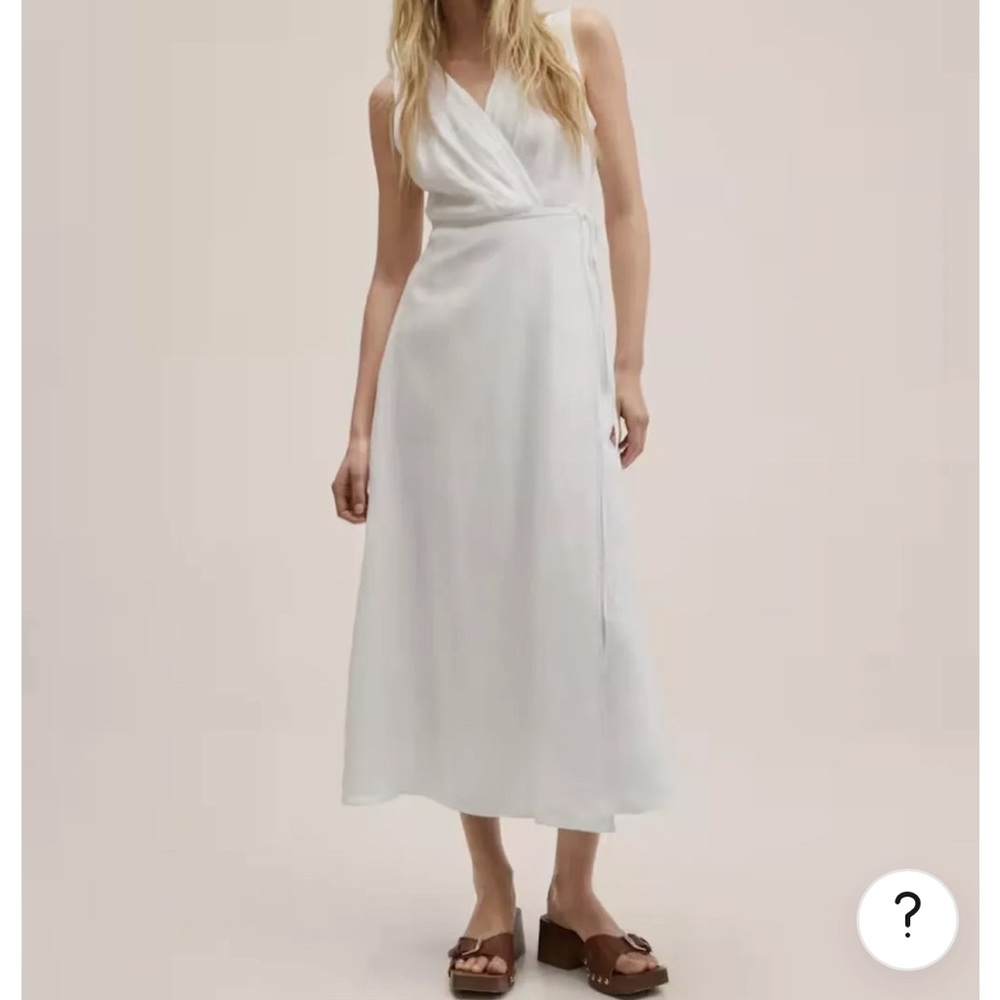 Mango White Linen Midi Wrap Dress Size 4